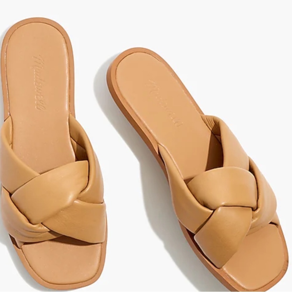Madewell The Jayna Braided Tan Leather Slide Sandal size 7 slip on flip flops